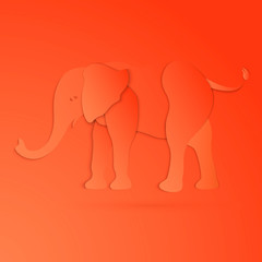 Coral elephant. Coral juicy background. The color of the year 2019 Live Coral. 3D vector illustration. Paper cut out style.