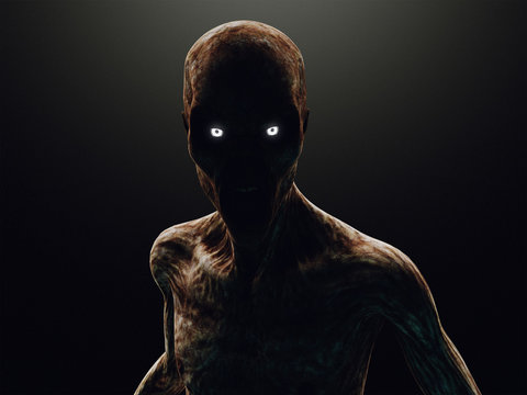 Zombie or monster in the dark, 3d rendering
