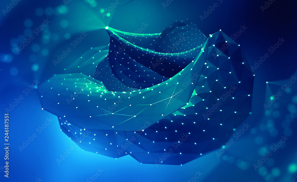 Poster Big Data and computer intelligence. Thinking in cyberspace of the future. 3d illustration of global digital concept