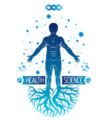 Vector graphic illustration of human, individuality created with mesh wireframe connections. Biochemistry scientific research.