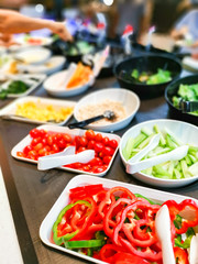 Salad bar; vegetable, fruit, and salad sauce