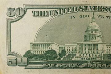 Macro shot of fifty american dollars bill