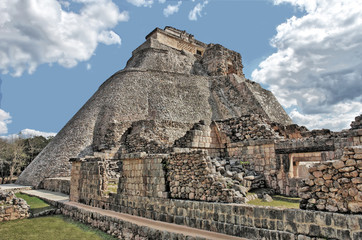Fototapeta na wymiar The Pyramid of the Magician located in the ancient, Pre-Columbian city of Uxmal, Mexico 