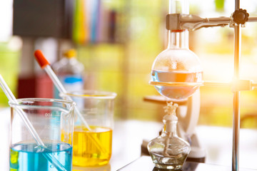 Laboratory Equipment and Pharmacy In vitro biochemical research and technology concepts.