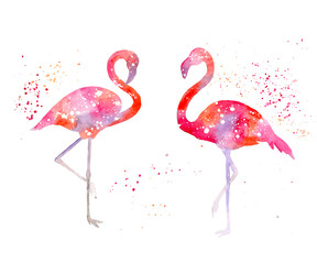 Watercolor flamingo silhouette