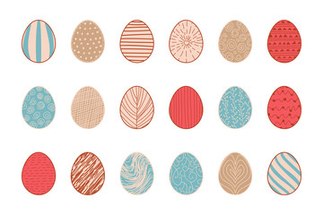 Hand drawn easter eggs decorative doodle lineart isolated icons set vector illustration