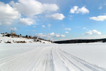 Fototapeta premium village and road in winter