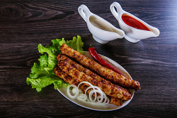 grilled sausages and vegetables