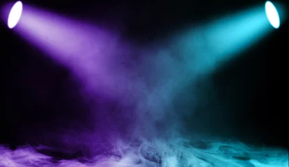 Foto op Canvas Colorful projector. Spotlight stage with smoke on the floor . Isolated background texture. © Victor