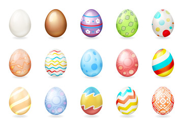 Spring holiday colorful painted 3d easter chocolate eggs icons isolated set vector illustration