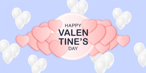 Valentine's Day calligraphy card with Hearts. Modern cover. Horizontal banner, add, header, website.