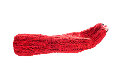 Red wool glove isolated on white background.   