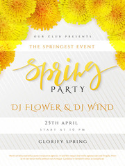 Vector spring party poster with lettering, lilac flowers and doodle branches - 246191308
