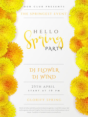 Naklejka premium Vector spring party poster with lettering, lilac flowers and doodle branches