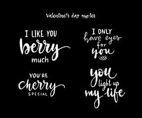 Set of hand drawn calligraphy love inscriptions. Funny lettering quotes. Valentines day vector design elements for cards or banners.