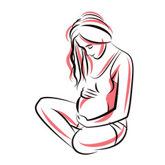 Pregnant woman elegant body silhouette, sketchy vector illustration. Love and gentle feeling concept. Mother Day.