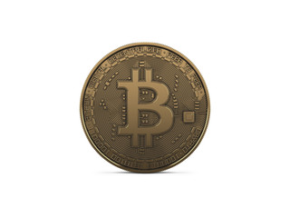 Golden Bitcoin isolated on white background. 3D Rendering.