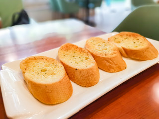 Pieces of garlic bread