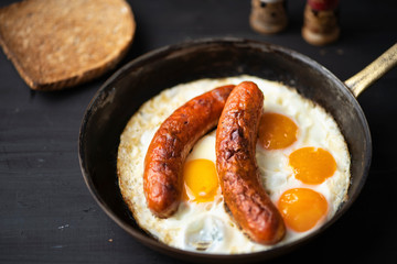 rustic american sausage and eggs breakfast