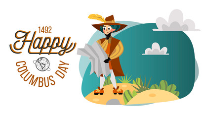 Happy Columbus Day greeting or invitation greeting card lettering text logo design