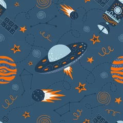 Photo sur Plexiglas Cosmos Illustration vectorielle transparente doodle sur le thème du voyage spatial et de l& 39 aventure