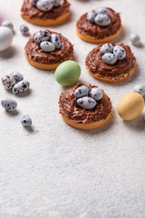 Easter  cookies in shape of nest with eggs