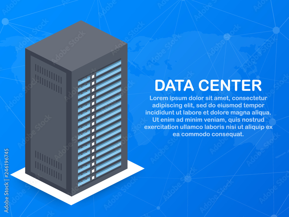 Wall mural Data center. Mainframe service concept banner, server rack. Server room concept, data bank center. Vector illustration.