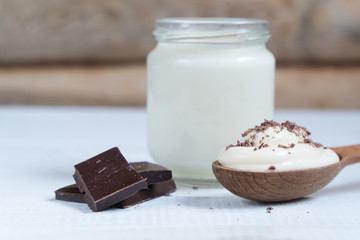 yogurt with chocolate yogurt home. health food.