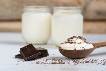 yogurt with chocolate yogurt home. health food.