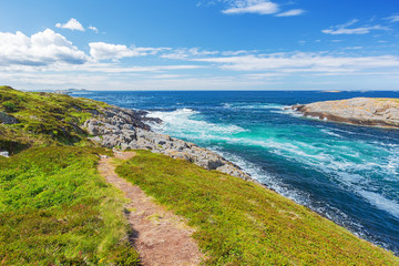 Waves breaking on the islands of the Norwegian coast along the Atlantic Road