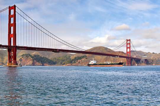 Golden Gate Bridge San Francisco Cargo Container Ship