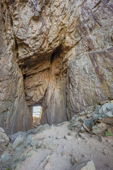 Looking through the tunnel from the eastern entrance of the tunnel through Torghatten mountain