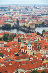 Panoramic view at Prague and Vltava river in summer, Czech republic, Europe