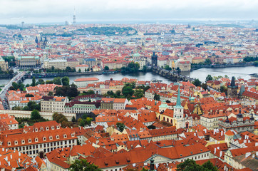 Panoramic view at Prague and Vltava river in summer, Czech republic, Europe