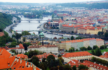 Panoramic view at Prague and Vltava river in summer, Czech republic, Europe