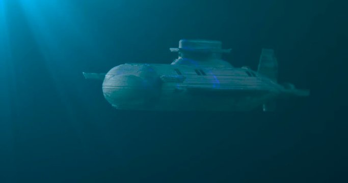Submarine Launching Torpedos. Model Submarine Under Water. Macro. 4K.
