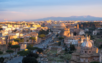 Fototapeta na wymiar Colosseum and street traffic, Italy, Roma