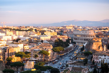 Fototapeta na wymiar Colosseum and street traffic, Italy, Roma
