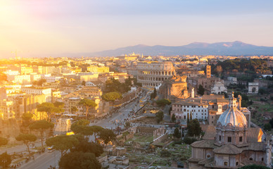Naklejka premium Colosseum and street traffic, Italy, Roma