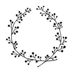 Vector illustration. Hand drawn floral wreath isolated on white background. Designe for wedding, invitation, greeting card, posters, blogs, postcard.