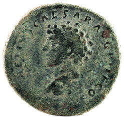 Ancient Roman bronze sertertius coin of Emperor Antoninus Pius. With the Emperor Marcus Aurelius. Reverse.