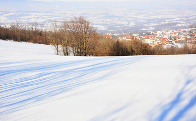 winter landscape with road and trees
