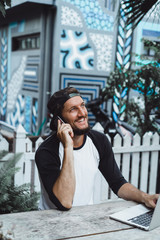 Fototapeta premium man uses smartphone