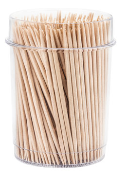 toothpicks in a box isolated on white background with clipping path