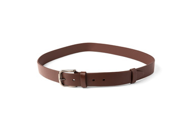 Brown leather belt isolated on white background.