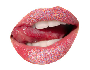 Beautiful young model with beautiful lips makeup, closeup