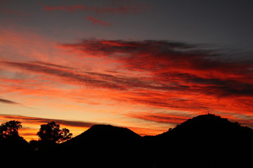 Bright red summer sunset from the southern Karoo, South Africa