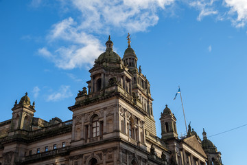Fototapeta na wymiar Details of the upper section of the Glasgow City Chambers' building, Glasgow, Scotland