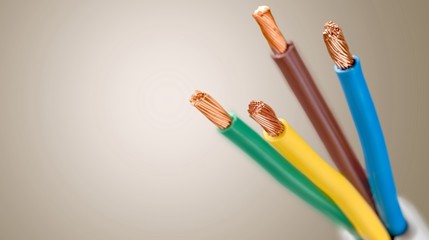 Four core armored cooper cable on  background