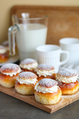 Homemade semla or vastlakukkel (in Estonia) is a traditional sweet roll with whipped cream made in Scandinavic and Baltic countries for Shrove Tuesday or related days